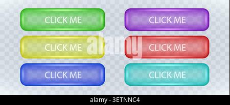 Set of colorful glossy web buttons with click me text for interface and design. Vector illustration. Stock Vector