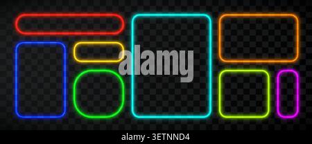 Neon glowing button frames and UI elements for modern web design interfaces. Vector illustration Stock Vector