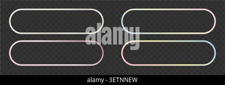 Glowing neon button box in blue and purple tones. Light frame for call to action, website banners, app interface elements, gaming UI and futuristic Stock Vector