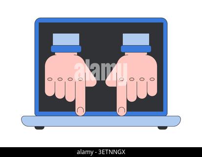 Hands typing on laptop keyboard 2D cartoon object Stock Vector