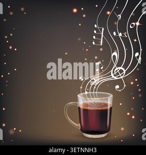 Warm coffee steams with musical notes rising above Stock Vector