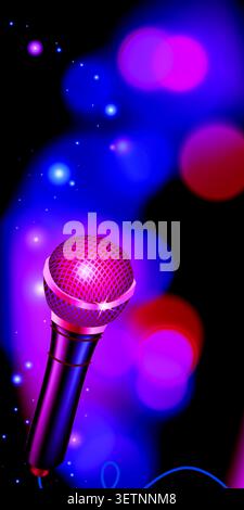 Vibrant microphone glows on colorful background Stock Vector