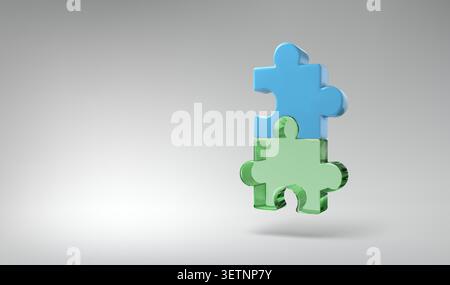 3D puzzle, jigsaw float on abstract grey bg. Business team concept, solve problem challenge. Connect pieces strategy. Partnership helps join toy parts Stock Vector