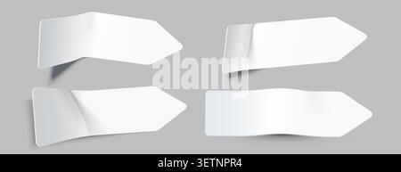 Set of blank white adhesive paper arrow stickers with shadows for branding. Vector illustration Stock Vector