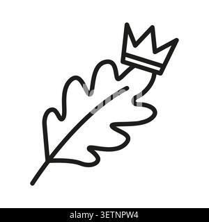Oak leaf crown king royal outline black vector icon features nature forest plant. Visualizes autumn majesty. eps 10 Stock Vector