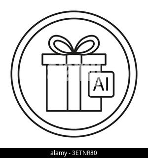 Gift box with AI tag icon for technology. Line art present represents artificial intelligence bonus for digital marketing. Vector EPS 10. Stock Vector