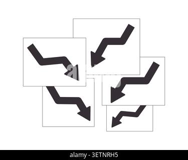 Financial decline arrows cards overlap 2D line object Stock Vector