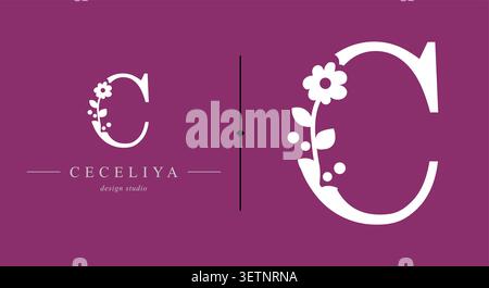 Logo, capital letter C. Monogram of Botanical Minimalistic, Initial. with Organic Plant Elements. Stock Vector