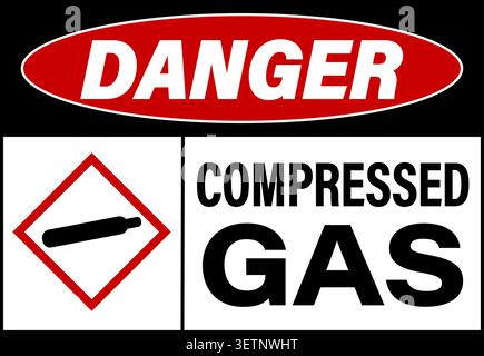 Danger, compressed gas. OSHA warning sign with gas cylinder in red diamond sign and text on the right. Stock Vector