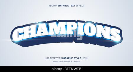 3D football champions text effect template. Blue bold soccer match tournament typography design vector. Editable sport arena gamer esport headline ban Stock Vector