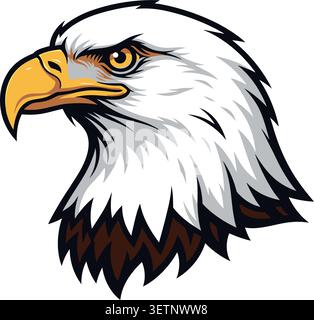 A detailed and stylized illustration of a bald eagle head showcasing its powerful beak, piercing eyes, and textured feathers. Perfect for nature, wild Stock Vector
