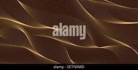 Luxury golden stripe waves background, elegant wavy guilloche lines flow pattern. Gold shiny stripe, luxury premium waves swoosh texture. Golden line fluid background or guilloche backdrop Stock Vector