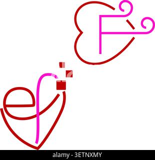 Elegant e and f lettermark logos forming a heart Stock Vector