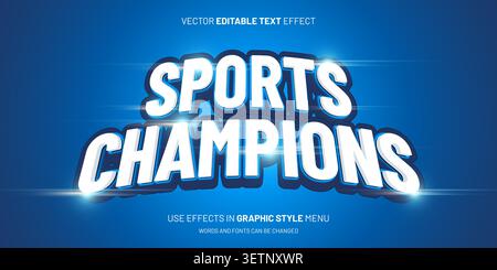 Sports Champions 3D soccer championship text effect template. Blue bold football league typography logo vector. Editable tournament gamer esport headl Stock Vector