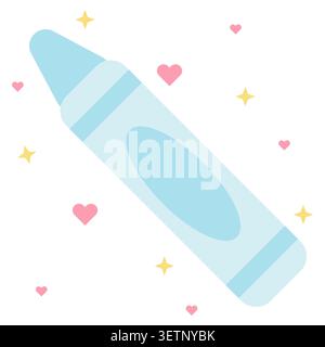 Soft sky light blue wax crayon isolated vector object. Excellent for back to school background patterns, kids writing tools, and kindergarten learning Stock Vector