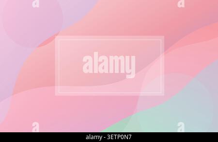 Abstract Pastel Gradient Background Template: Soft Pink and Purple Fluid Wavy Shapes, Semitransparent Frame Overlay Graphic, Stock Vector