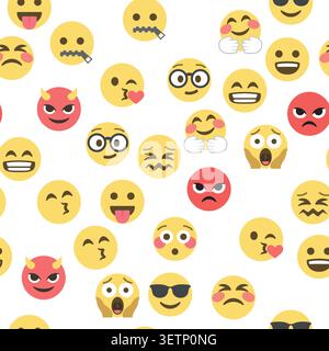 Seamless pattern of emoticons and emoji, emoji vector illustration, emoji background for social network. Stock Vector