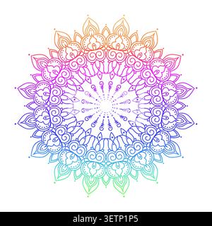 Decorative colorful mandala design with intricate floral ornament and circular symmetry. Perfect for yoga studios, meditation guides, mindfulness cont Stock Vector