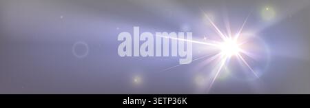 Golden halo with bright sunlight rays and lens flare effect, abstract vector background. Radiant light beams with warm shine, yellow glow and sparkles. Sunny reflection overlay with bokeh Stock Vector
