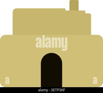 Simple flat illustration of a sand colored adobe style building with rounded tiers small chimney and arched doorway Stock Vector