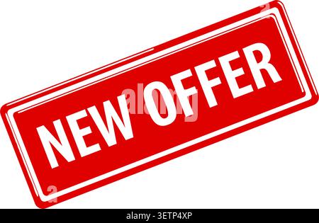 A vibrant red rectangular stamp displaying bold white uppercase text reading NEW OFFER, ready for promotional use in marketing materials or advertisem Stock Vector