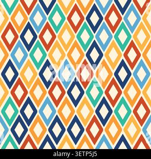 Circus harlequin patterns, rhombus lozenge pattern with diamond-shaped motifs in contrasting colors. Vector visually striking and repetitive tile design associated with traditional theatrical costumes Stock Vector