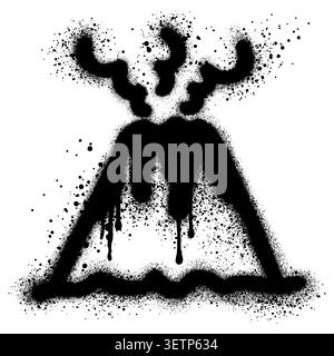 Volcano, lava, eruption, mountain in graffiti style with black spray paint. Stock Vector