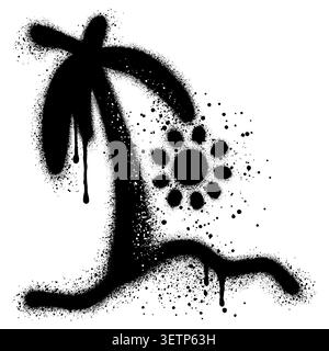 Spray Painted Graffiti summer icon with palm tree and moon isolated on white background. Stock Vector