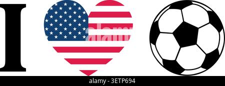 I love football soccer ball heart with americam flag isolated vector illustration Stock Vector
