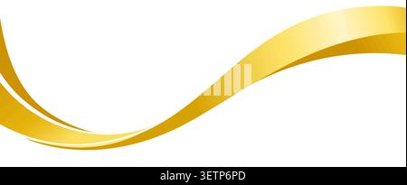 Golden wave ribbon, gold gradient curve flow. Abstract wavy golden line at white background. Luxury gold wave, swoosh shape and elegant ribbon with smooth texture flowing from corner to corner Stock Vector