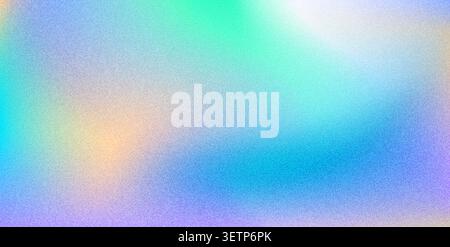 Hologram gradient background, rainbow iridescent color noise backdrop with grain texture. Pastel blue, green, purple and pink gradient background with soft grainy pattern of abstract color noise waves Stock Vector
