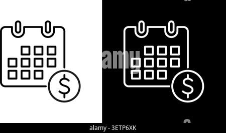 Calendar With Dollar Sign Line Icon Set. Financial Planning, Budgeting, And Payment Scheduling Outline Symbol Collection. Economic Management Stock Vector