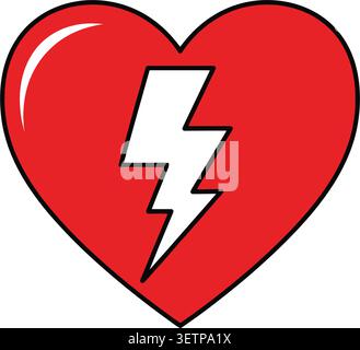 A bold red heart icon split in half by a jagged lightning bolt symbol, representing emotional shock or sudden heartbreak. Stock Vector
