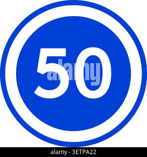A clean and modern blue circular badge displaying the number fifty in bold white text, ideal for use in business, design, or informational graphics. Stock Vector