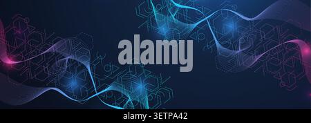 Geometric abstract background with connected line and dots. Structure molecule and communication. Big Data Visualization. Medical, technology, science Stock Vector