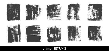 Ink roller rough linocut texture, stamp handmade set, linocut relief printing. Letterpress retro rough rectangle set. Grunge underlines, frames. Vector illustration Stock Vector