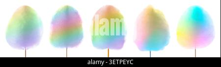 Yummy rainbow cotton candy isolated on white, set Stock Photo
