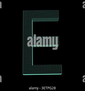 3d wireframe letter e, digital typography design, neon grid style alphabet character, futuristic tech font element Stock Vector