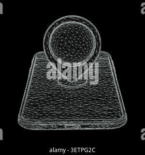 3d wireframe illustration of a smartphone with a location pin icon on the screen, representing mobile gps navigation Stock Vector