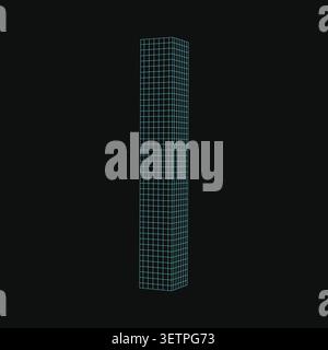 3d wireframe letter i, futuristic digital font style, glowing cyan grid structure on, technological alphabet character, 3d rendering Stock Vector