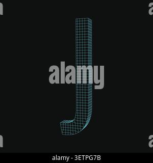 3d wireframe letter j, digital font design, geometric typography, 3d rendering of a letter j with a grid structure Stock Vector