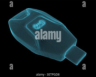 3d wireframe model of a modern car key fob Stock Vector