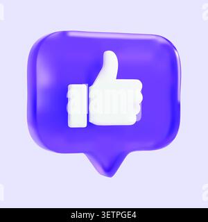 3D Like Icon in Purple Speech Bubble Social Media Symbol Stock Vector