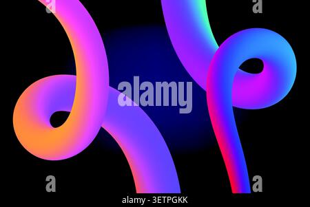 Abstract Neon Gradient Ribbon Curves on Dark Background Stock Vector