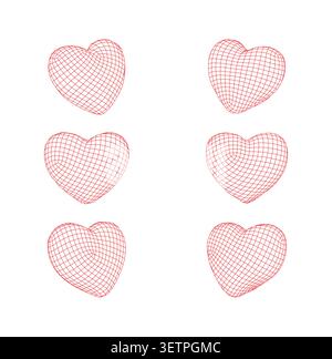 Set of 3d wireframe heart shapes Stock Vector