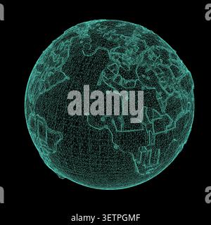 Digital wireframe globe of the earth with a network of connections on a dark blue background Stock Vector