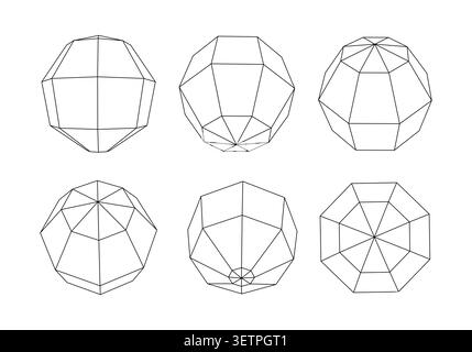 Set of geometric spheres with wireframe structure Stock Vector