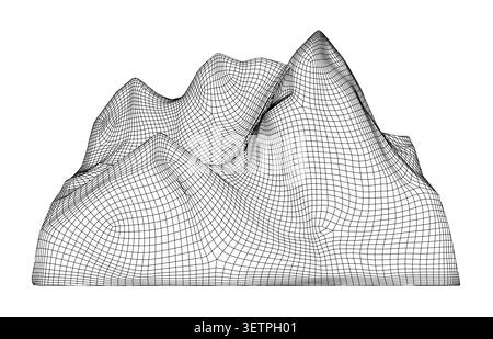 Wireframe mountain landscape, 3d terrain model, abstract digital topography vector illustration Stock Vector