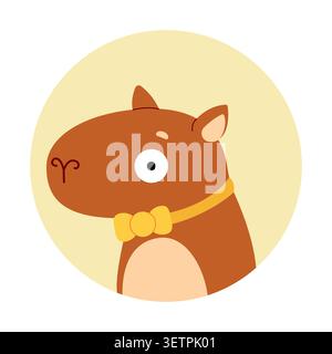 Funny capybara wearing a yellow bow tie. Avatar, portrait, social media design. Vector flat illustration isolated on a white background. Stock Vector