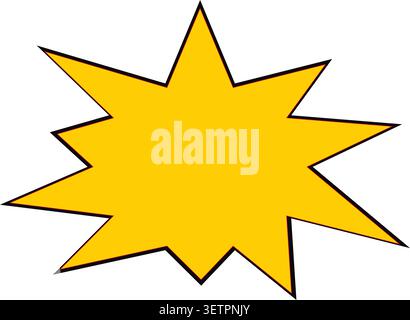 A bright yellow star shaped speech bubble with a black outline. This graphic design element is perfect for comic book style text, announcements, sales Stock Vector